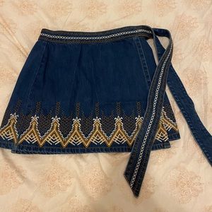 Free people tie mini denim skirt